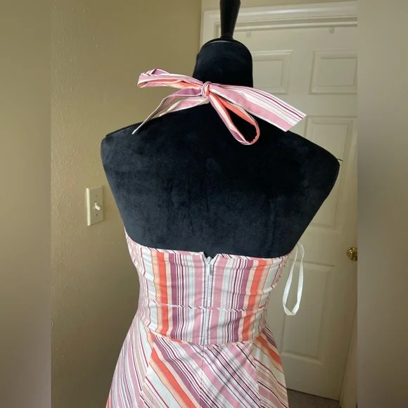 Ann Taylor Halter Colorful Striped Dress Size 2 - Picture 5 of 8